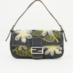 FENDI DENIM BAGUETTE WITH FLOWER DETAILING