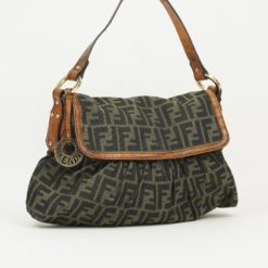 Alternative view of FENDI ZUCCA SHOULDER BAG WITH CROCODILE EMBOSSED TRIM