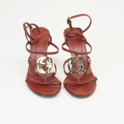 Alternative view of GUCCI RED LEATHER INTERLOCKING G STRAPPY HEELS