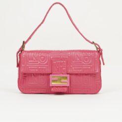 FENDI PINK LEATHER LOGO BAGUETTE