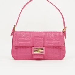 FENDI PINK LEATHER LOGO BAGUETTE