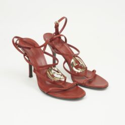 GUCCI RED LEATHER INTERLOCKING G STRAPPY HEELS