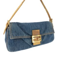 Alternative view of FENDI DENIM BAGUETTE BAG WITH LIZARD DETAILING