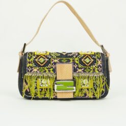 FENDI DENIM BEADED BAGUETTE WITH LIZARD TRIM