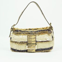 FENDI MOTHER OF PEARL BEADED BAGUETTE WITH LIZARD TRIM
