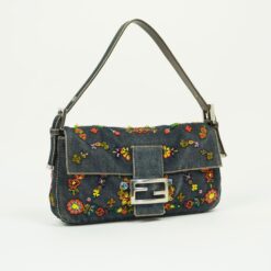 Alternative view of FENDI DENIM FLORAL BEADED BAGUETTE