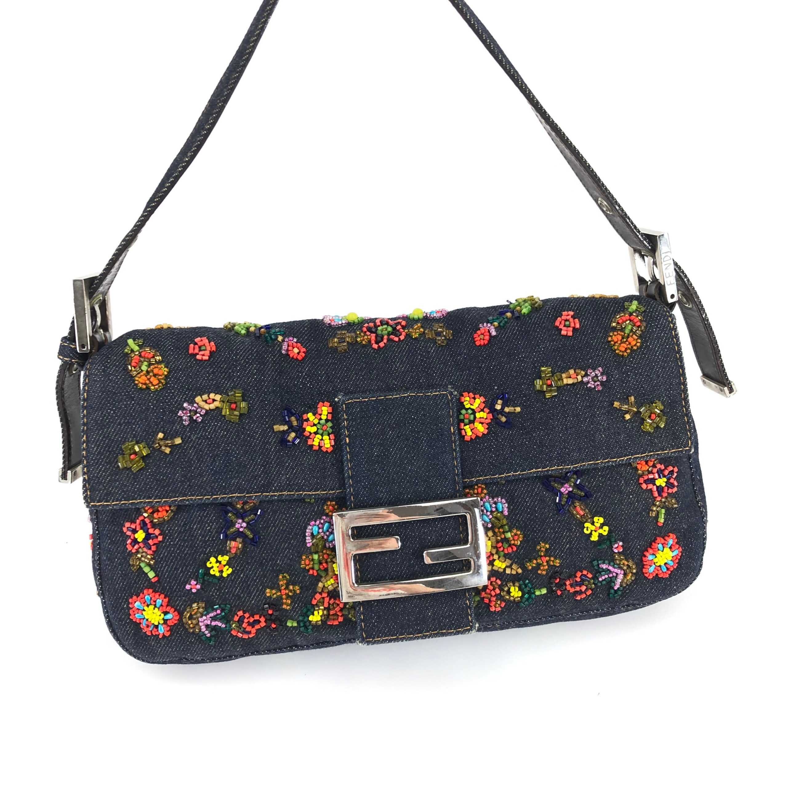 FENDI DENIM BEADED BAGUETTE SHOULDER BAG - Image 3