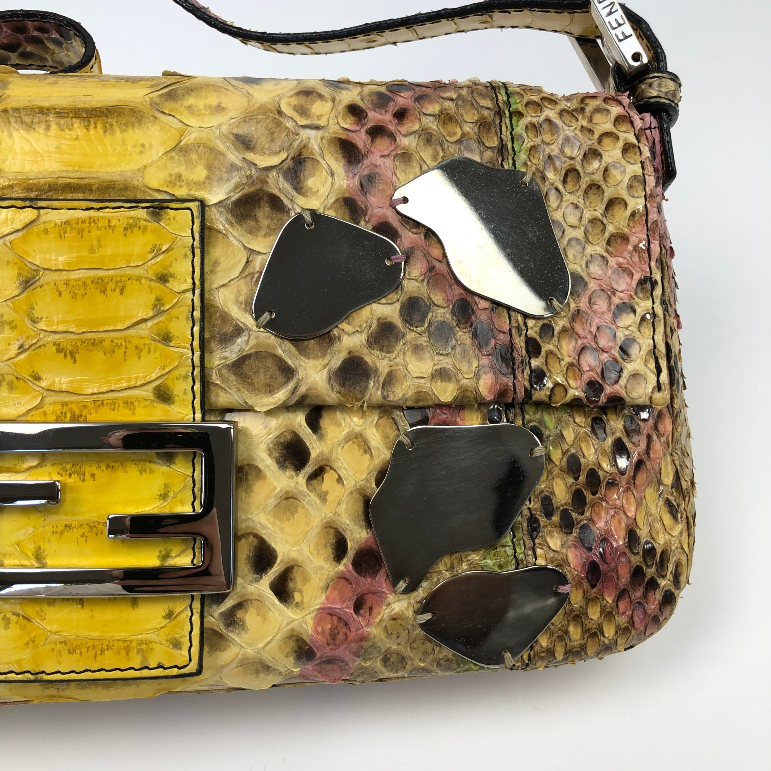FENDI MULTI COLOUR PYTHON SNAKESKIN BAGUETTE BAG WITH MIRROR DETAILING - Image 7