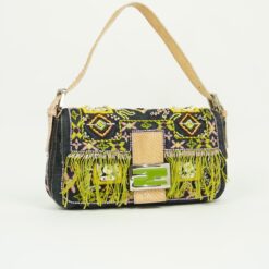 Alternative view of FENDI DENIM BEADED BAGUETTE WITH LIZARD TRIM