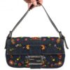 FENDI DENIM FLORAL BEADED BAGUETTE BAG