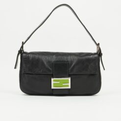 FENDI LEATHER BAGUETTE WITH GREEN BUCKLE