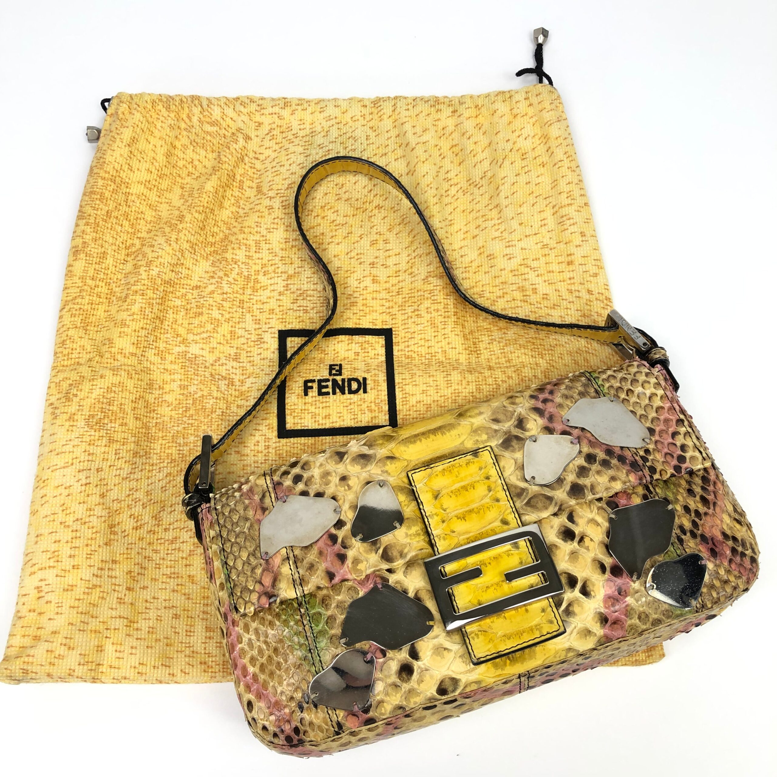 FENDI MULTI COLOUR PYTHON SNAKESKIN BAGUETTE BAG WITH MIRROR DETAILING - Image 9