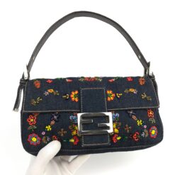 Alternative view of FENDI DENIM FLORAL BEADED BAGUETTE BAG