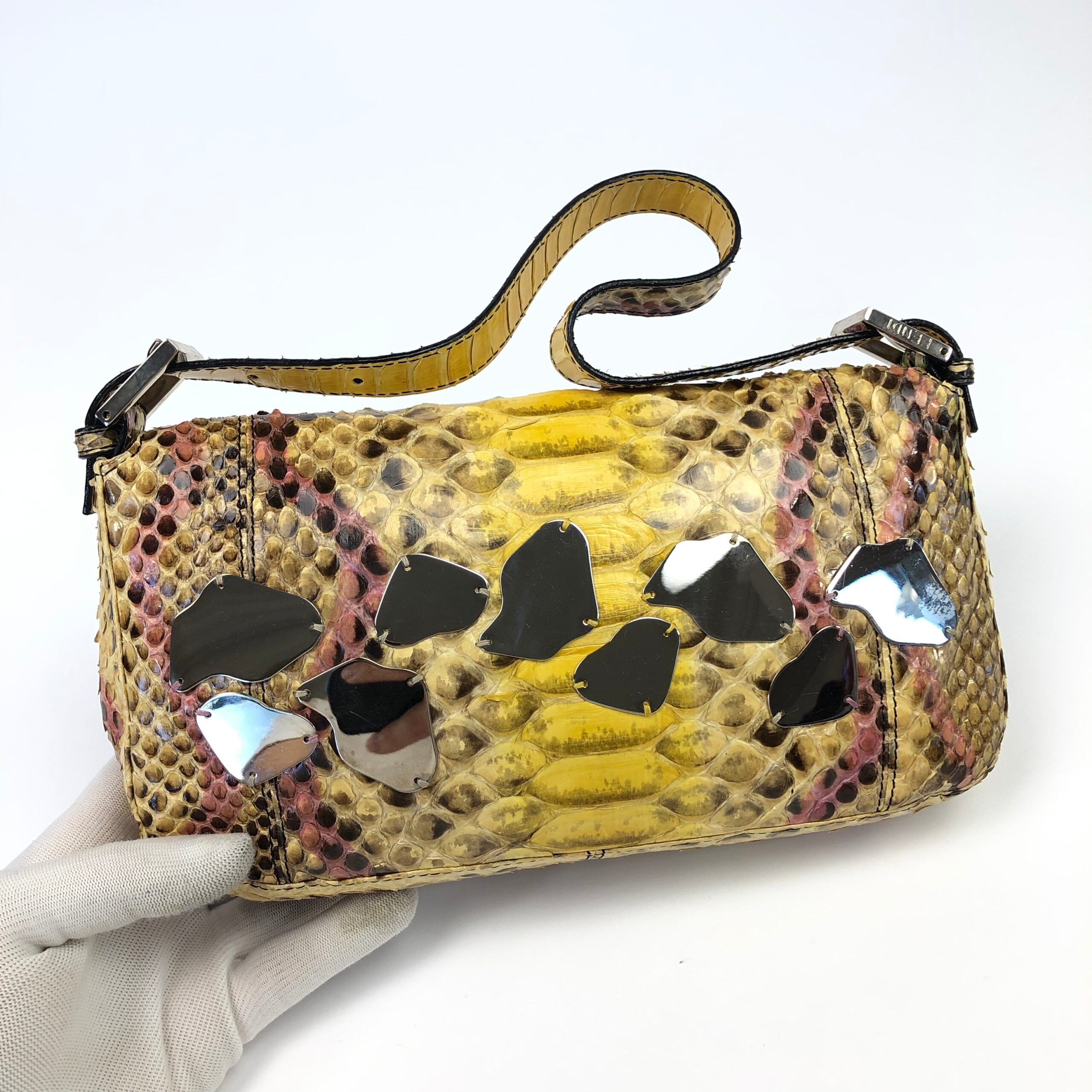 FENDI MULTI COLOUR PYTHON SNAKESKIN BAGUETTE BAG WITH MIRROR DETAILING - Image 8
