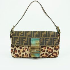 FENDI LEOPARD CALF HAIR ZUCCA BAGUETTE WITH EXOTIC LIZARD DETAILING