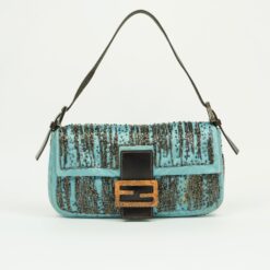 FENDI SILK BEADED BAGUETTE WITH LIZARD TRIM