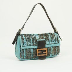Alternative view of FENDI SILK BEADED BAGUETTE WITH LIZARD TRIM
