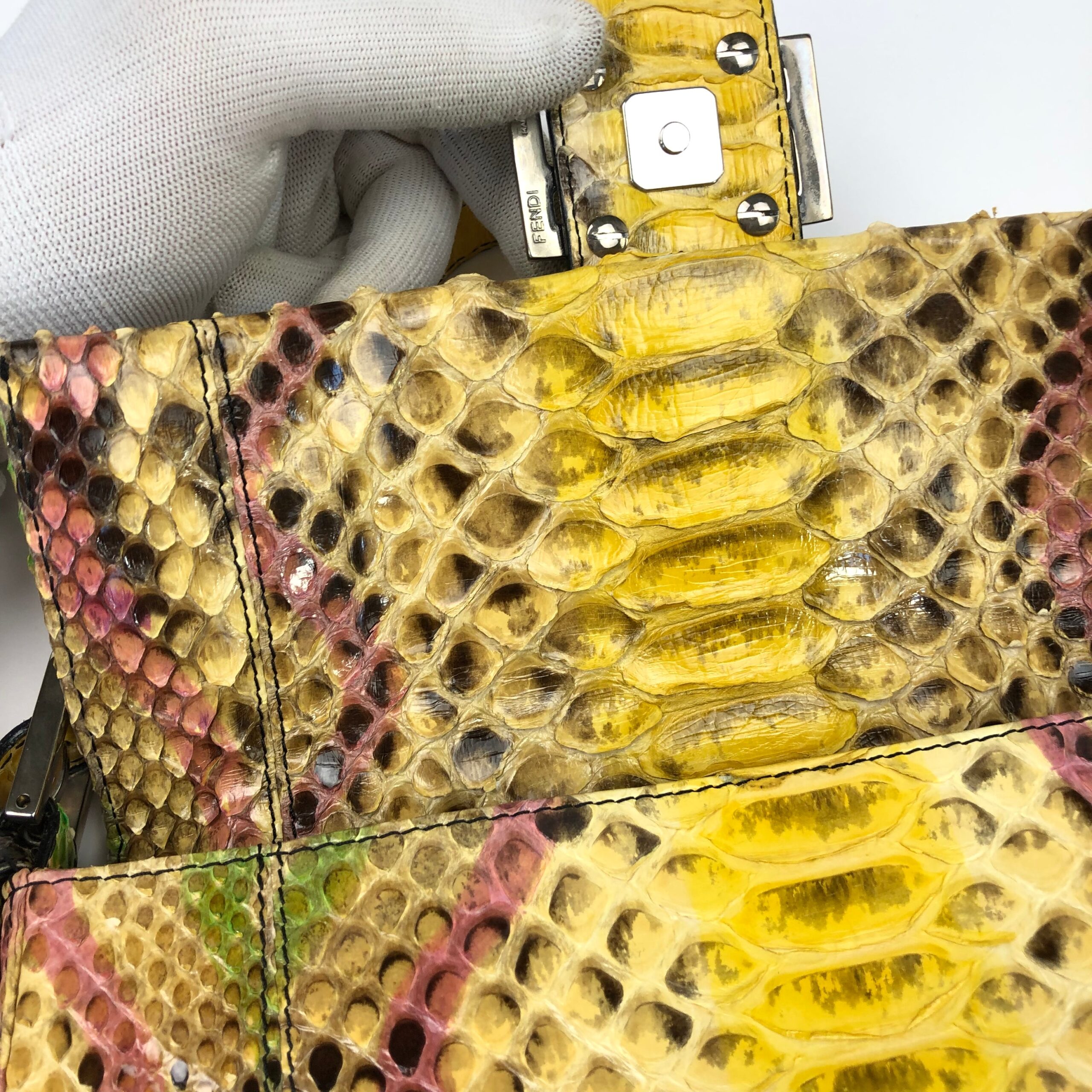 FENDI MULTI COLOUR PYTHON SNAKESKIN BAGUETTE BAG WITH MIRROR DETAILING - Image 11