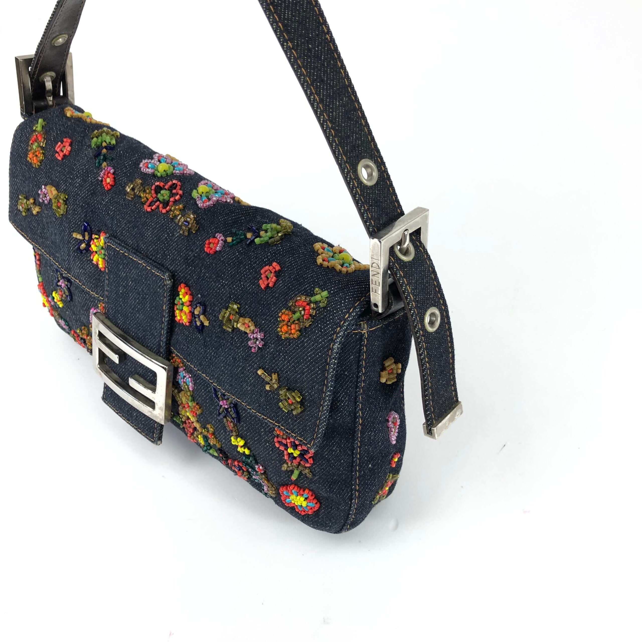 FENDI DENIM BEADED BAGUETTE SHOULDER BAG - Image 7