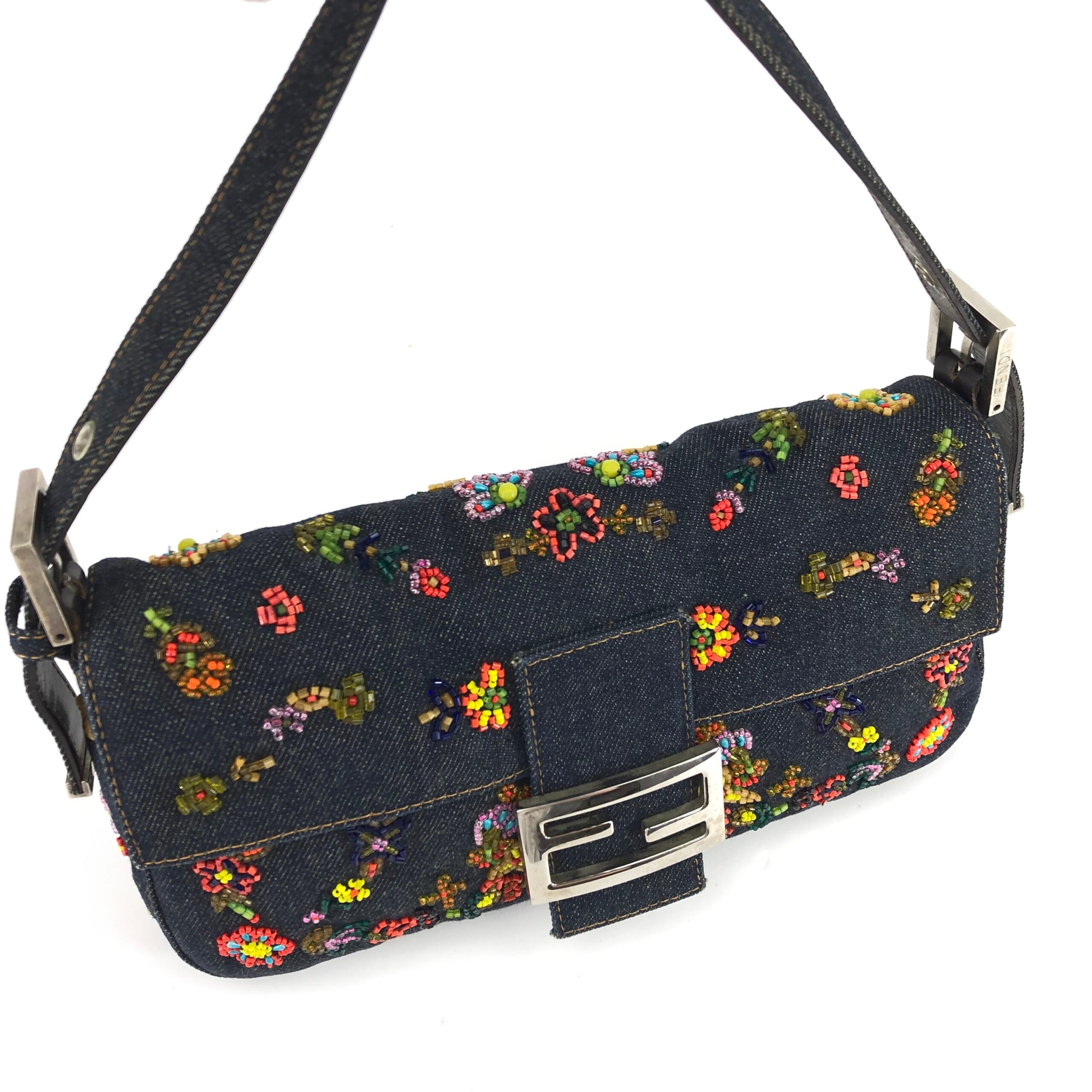 FENDI DENIM BEADED BAGUETTE SHOULDER BAG - Image 6