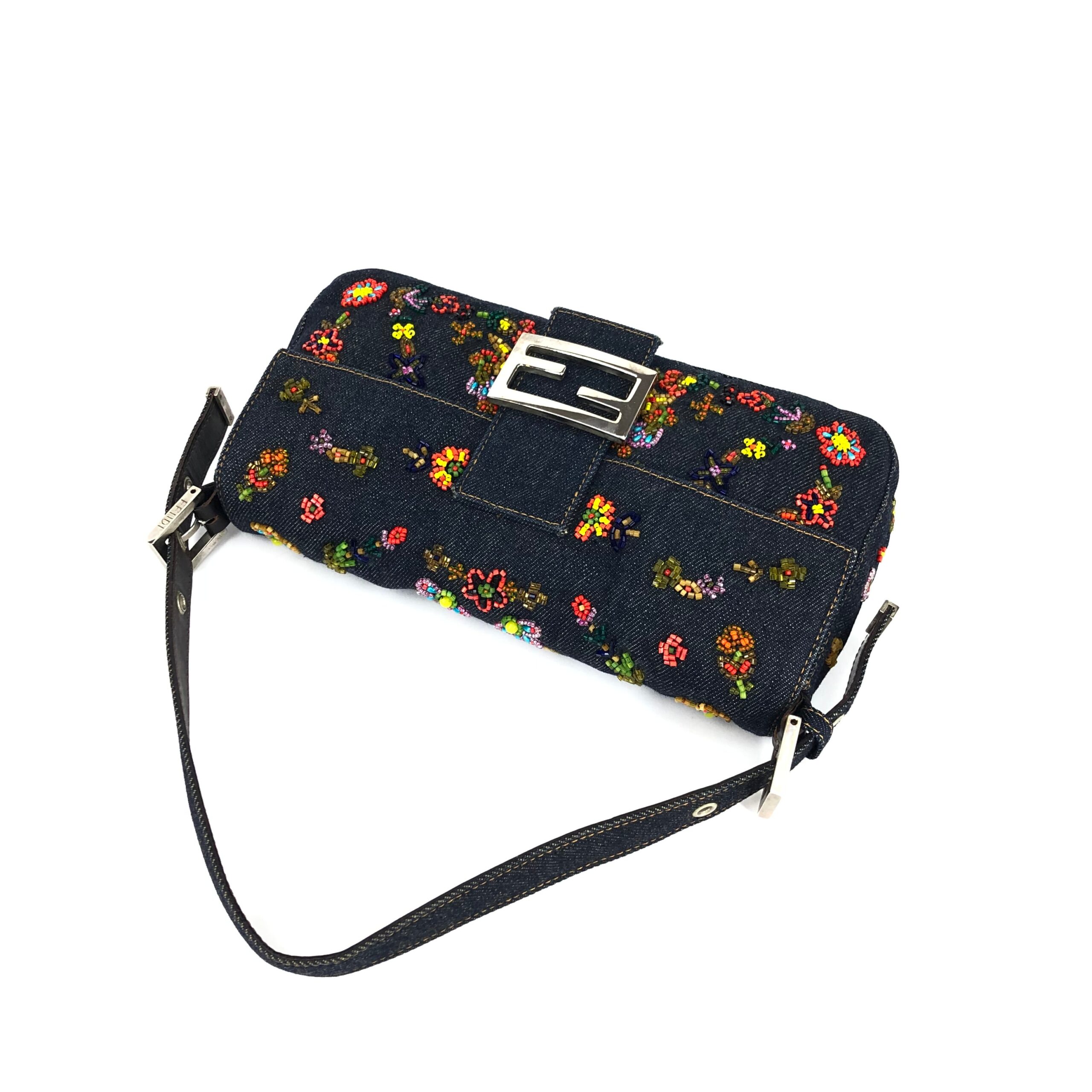 FENDI DENIM BEADED BAGUETTE SHOULDER BAG - Image 4