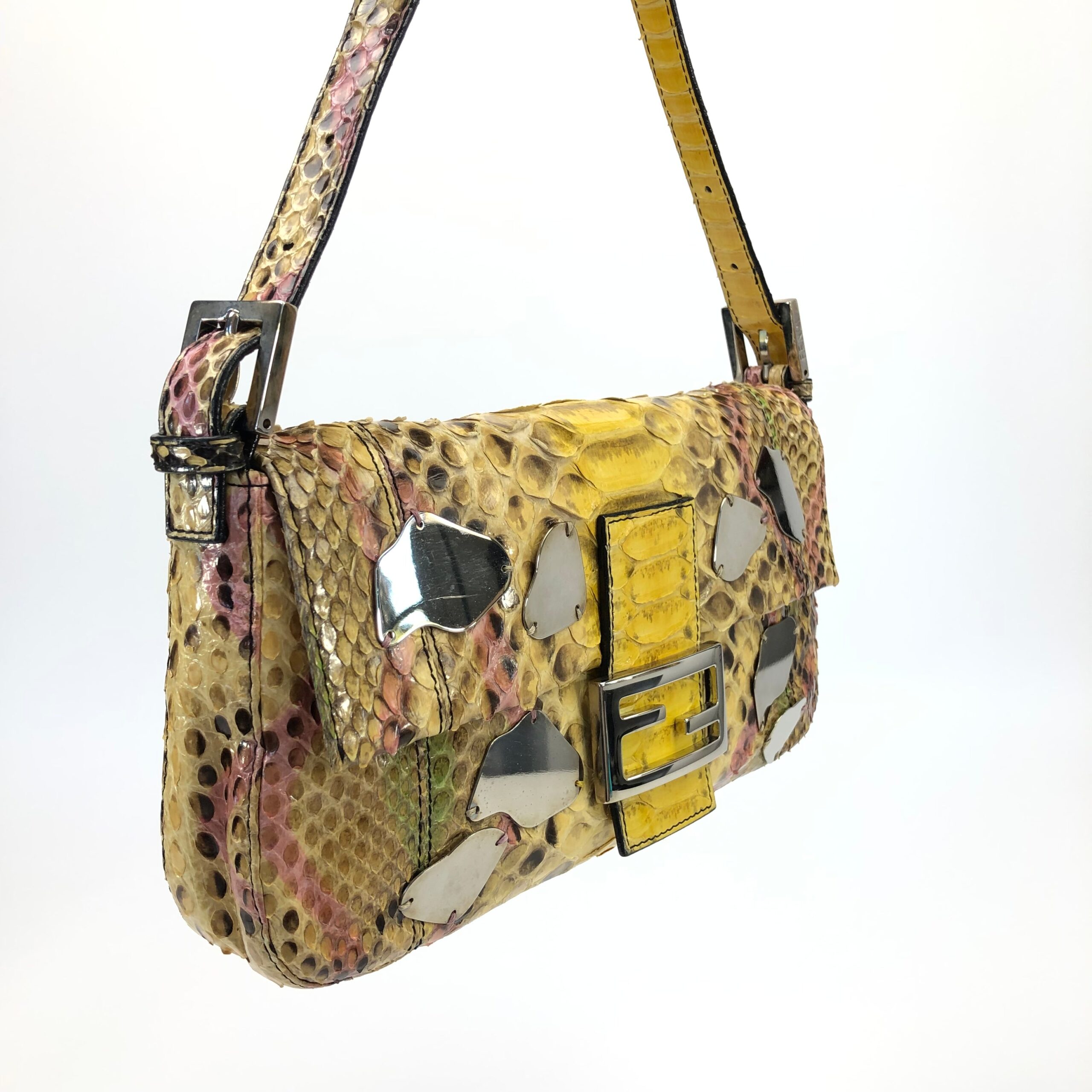 FENDI MULTI COLOUR PYTHON SNAKESKIN BAGUETTE BAG WITH MIRROR DETAILING - Image 3