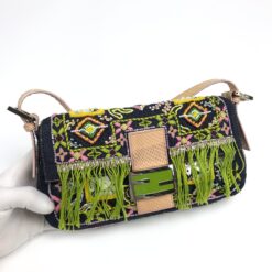Alternative view of FENDI BEADED DENIM BAGUETTE WITH SNAKESKIN DETAILING