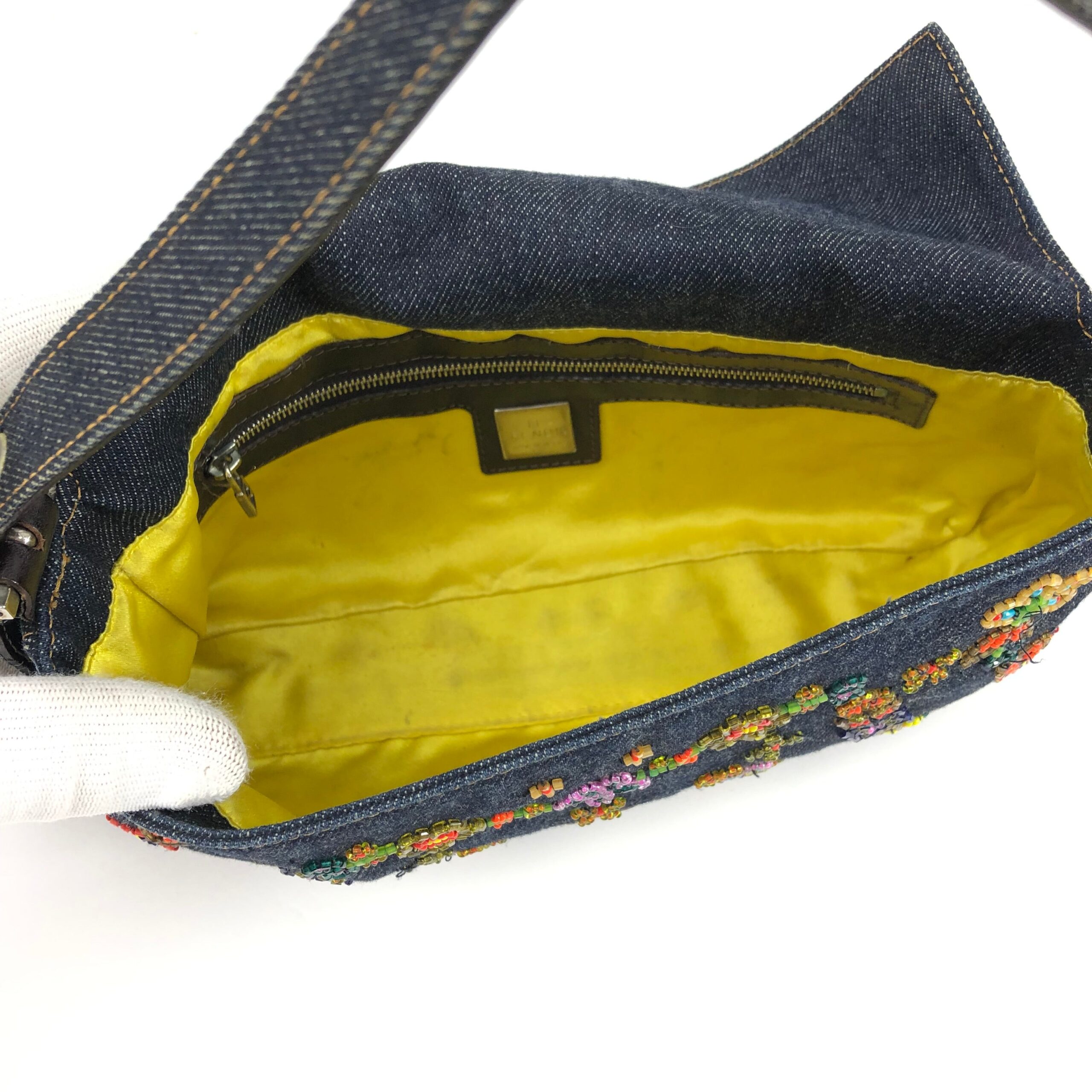 FENDI DENIM BEADED BAGUETTE SHOULDER BAG - Image 9