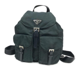 PRADA NYLON DOUBLE BUCKLE BACKPACK DARK GREY/GREEN