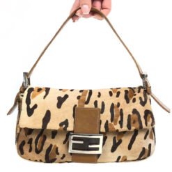 FENDI LEOPARD CALF HAIR BAGUETTE SHOULDER BAG