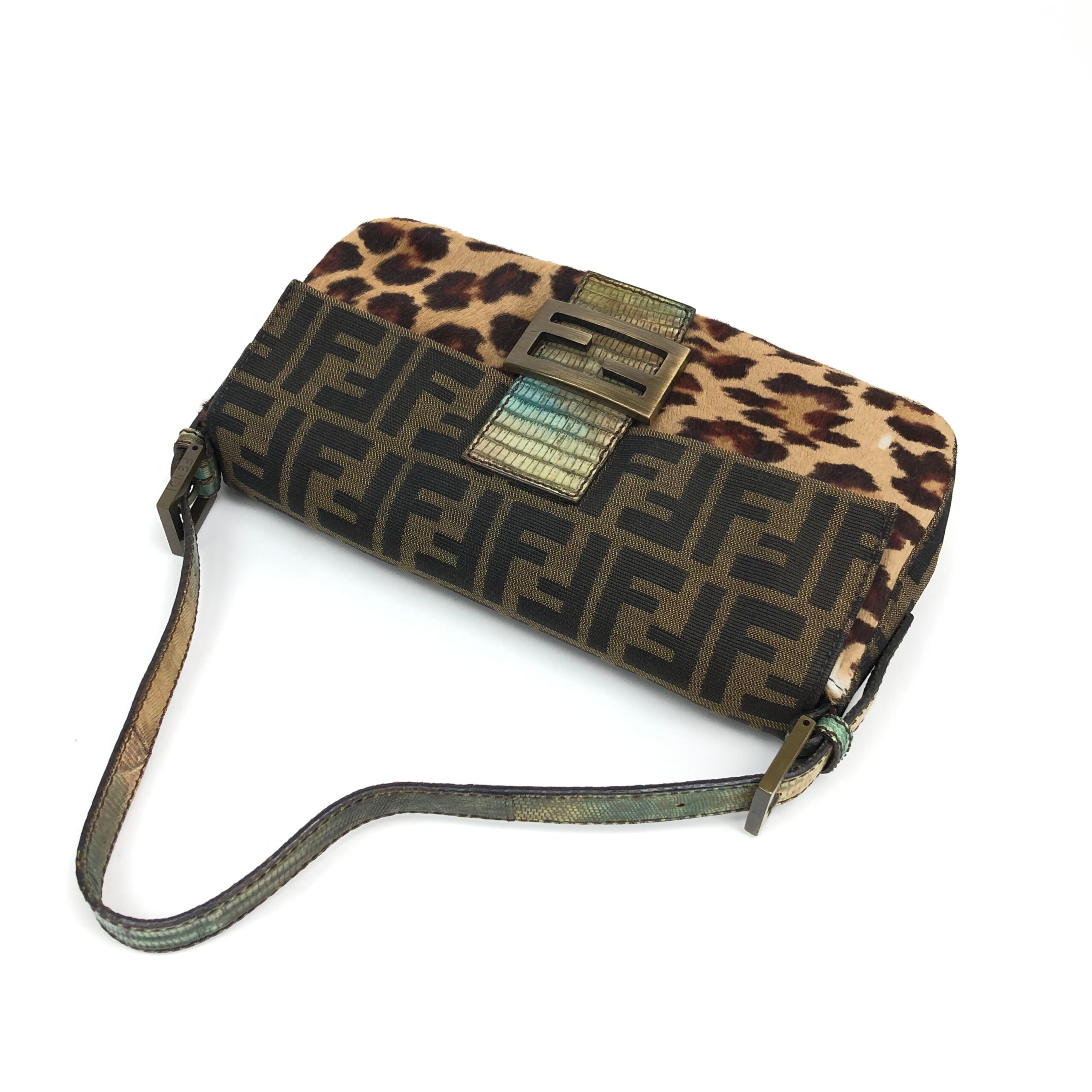 FENDI LEOPARD PONY HAIR ZUCCA BAGUETTE BAG - Image 4
