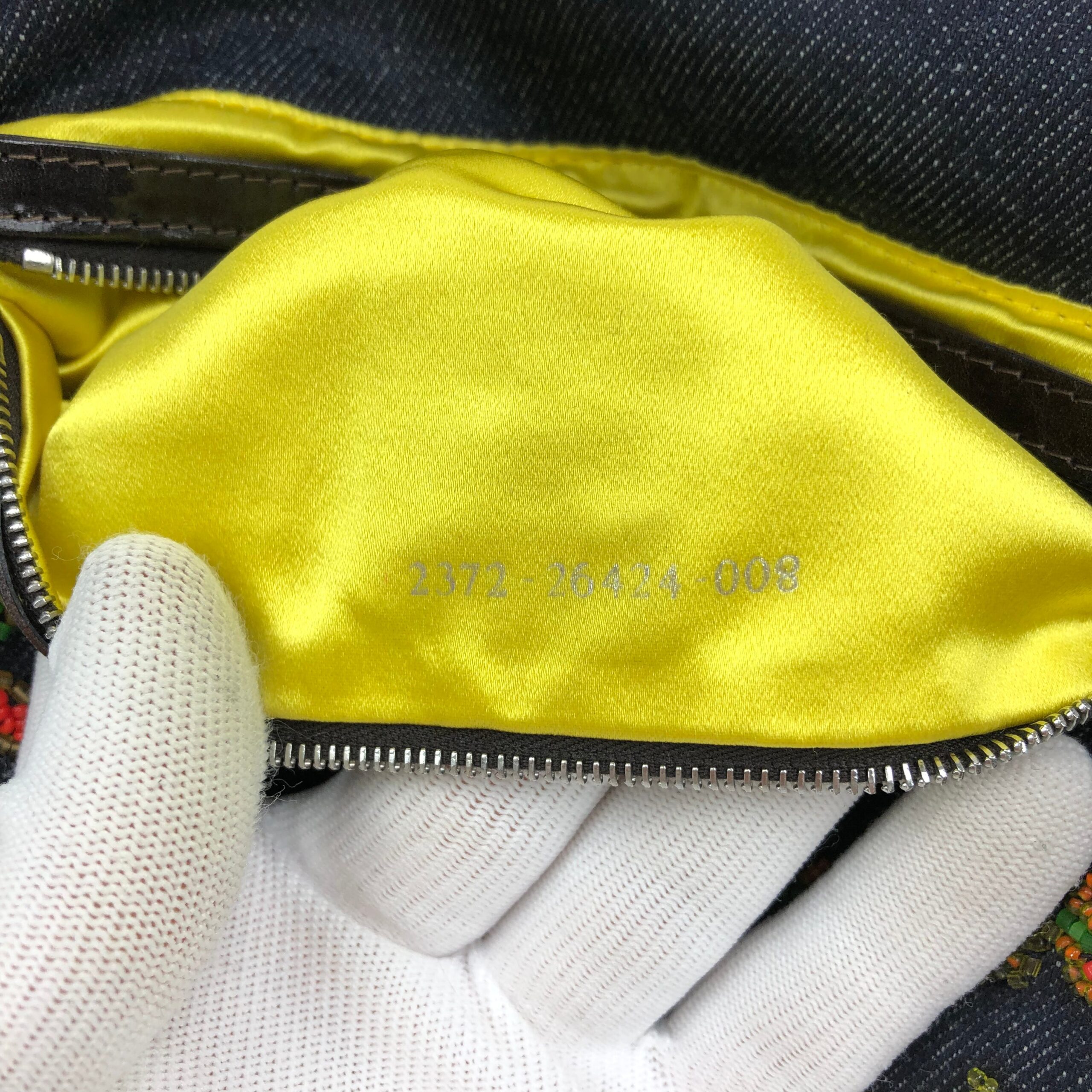 FENDI DENIM FLORAL BEADED BAGUETTE BAG - Image 11