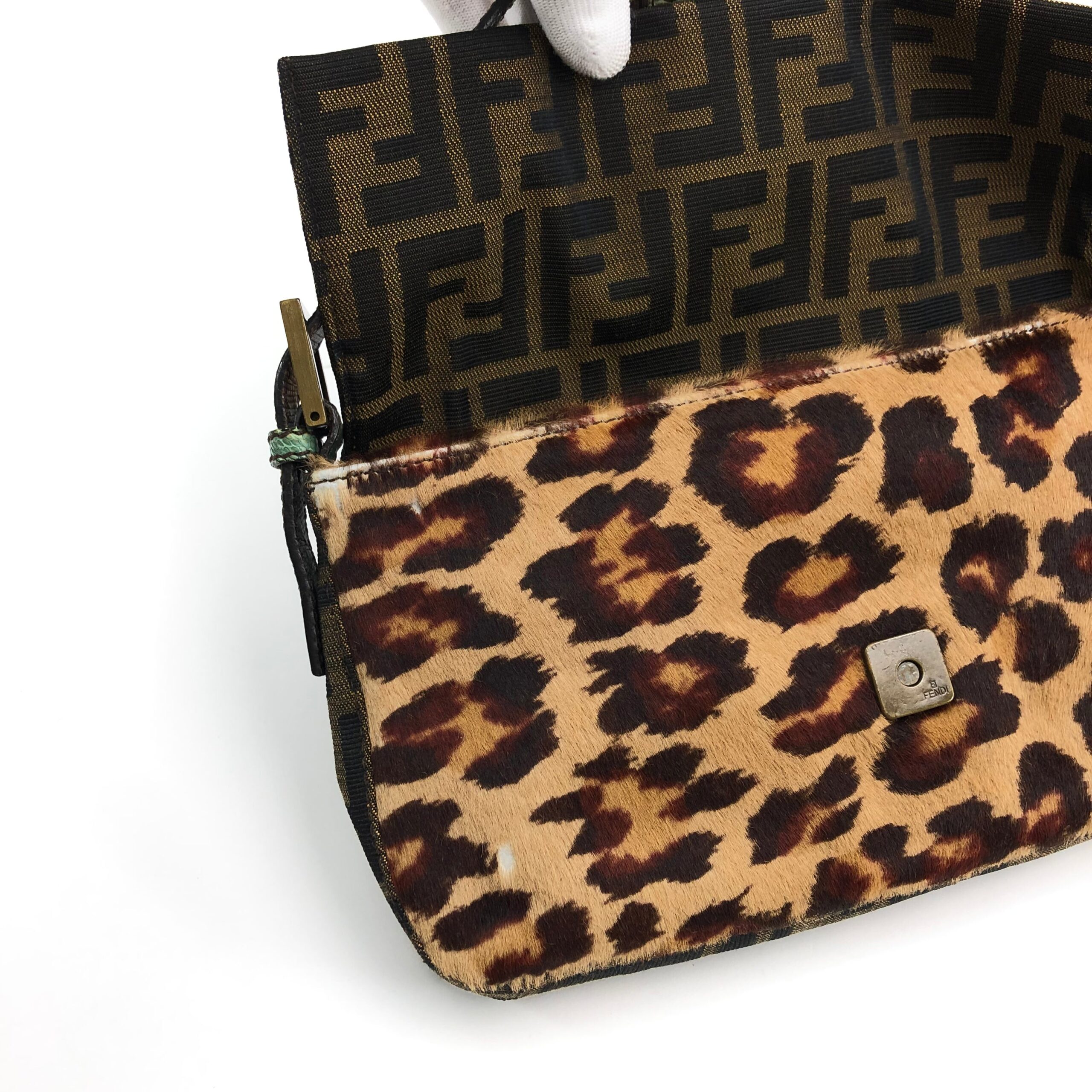 FENDI LEOPARD PONY HAIR ZUCCA BAGUETTE BAG - Image 7