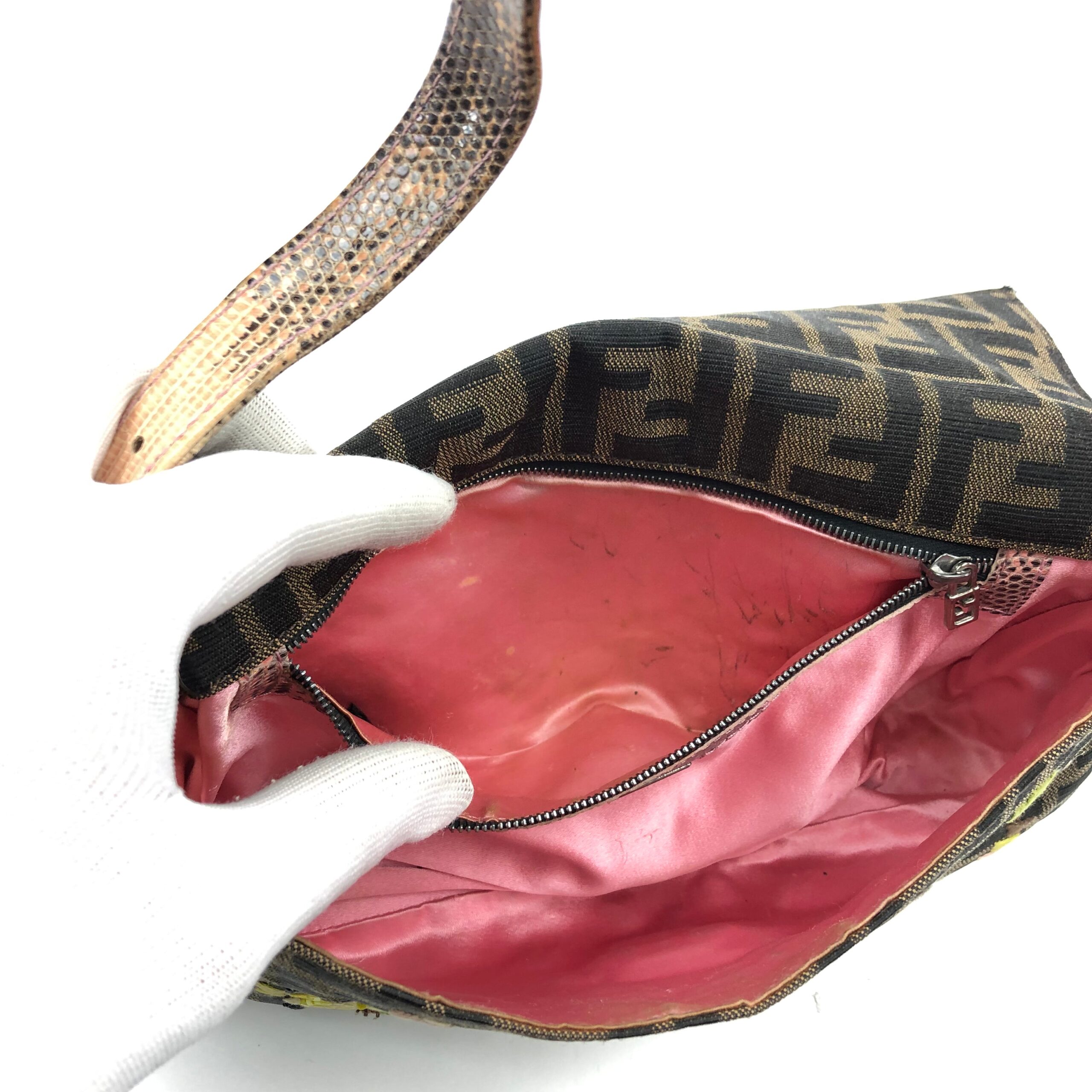 FENDI ZUCCA BEADED BAGUETTE BAG WITH EXOTIC LIZARD DETAILING - Image 11