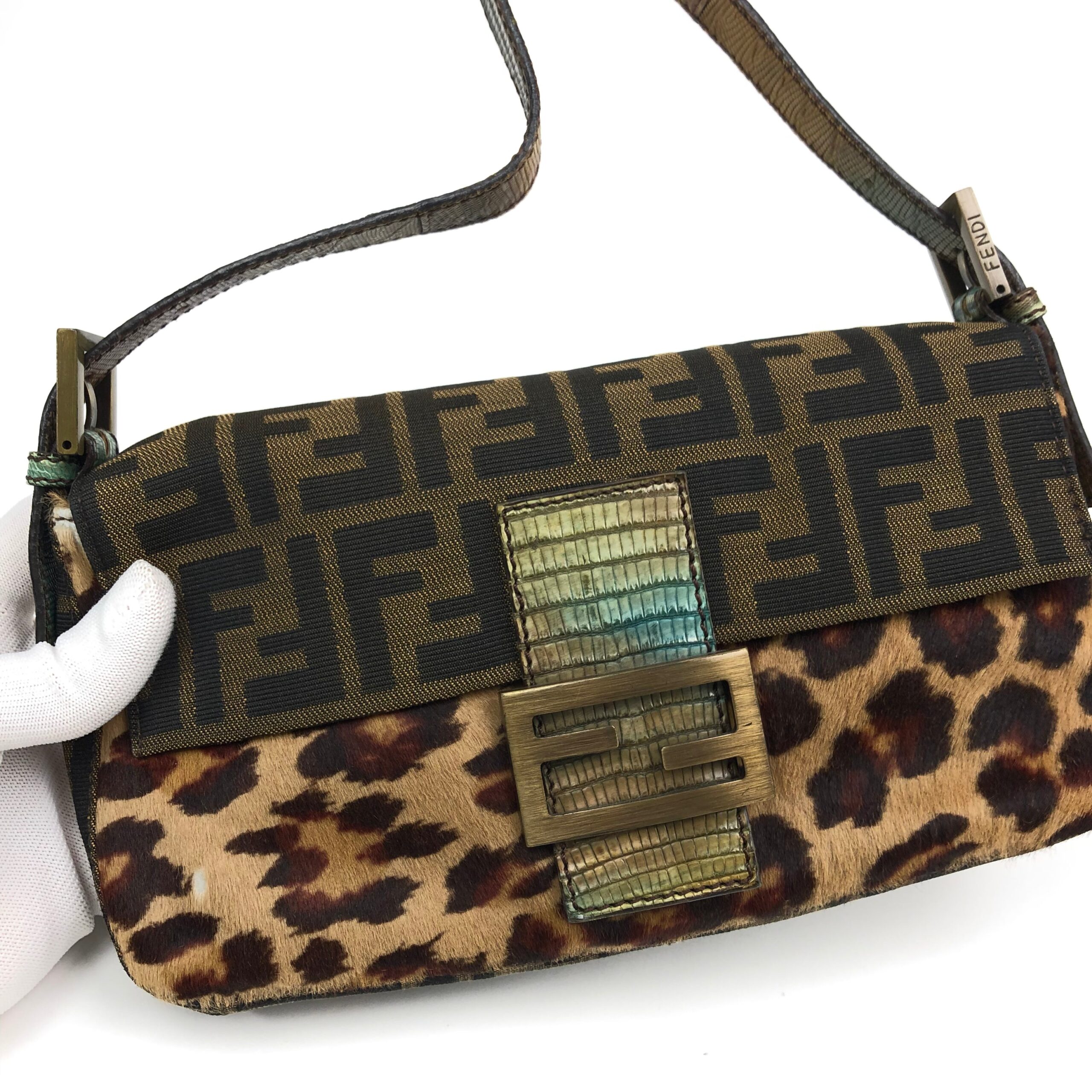 FENDI LEOPARD PONY HAIR ZUCCA BAGUETTE BAG - Image 6