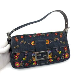 Alternative view of FENDI DENIM FLORAL BEADED BAGUETTE BAG