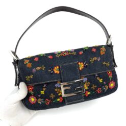 Alternative view of FENDI DENIM FLORAL BEADED BAGUETTE BAG