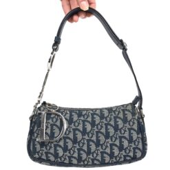 CHRISTIAN DIOR MONOGRAM SHOULDER BAG WITH SILVER DETAILING