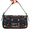 FENDI DENIM FLORAL BEADED BAGUETTE BAG