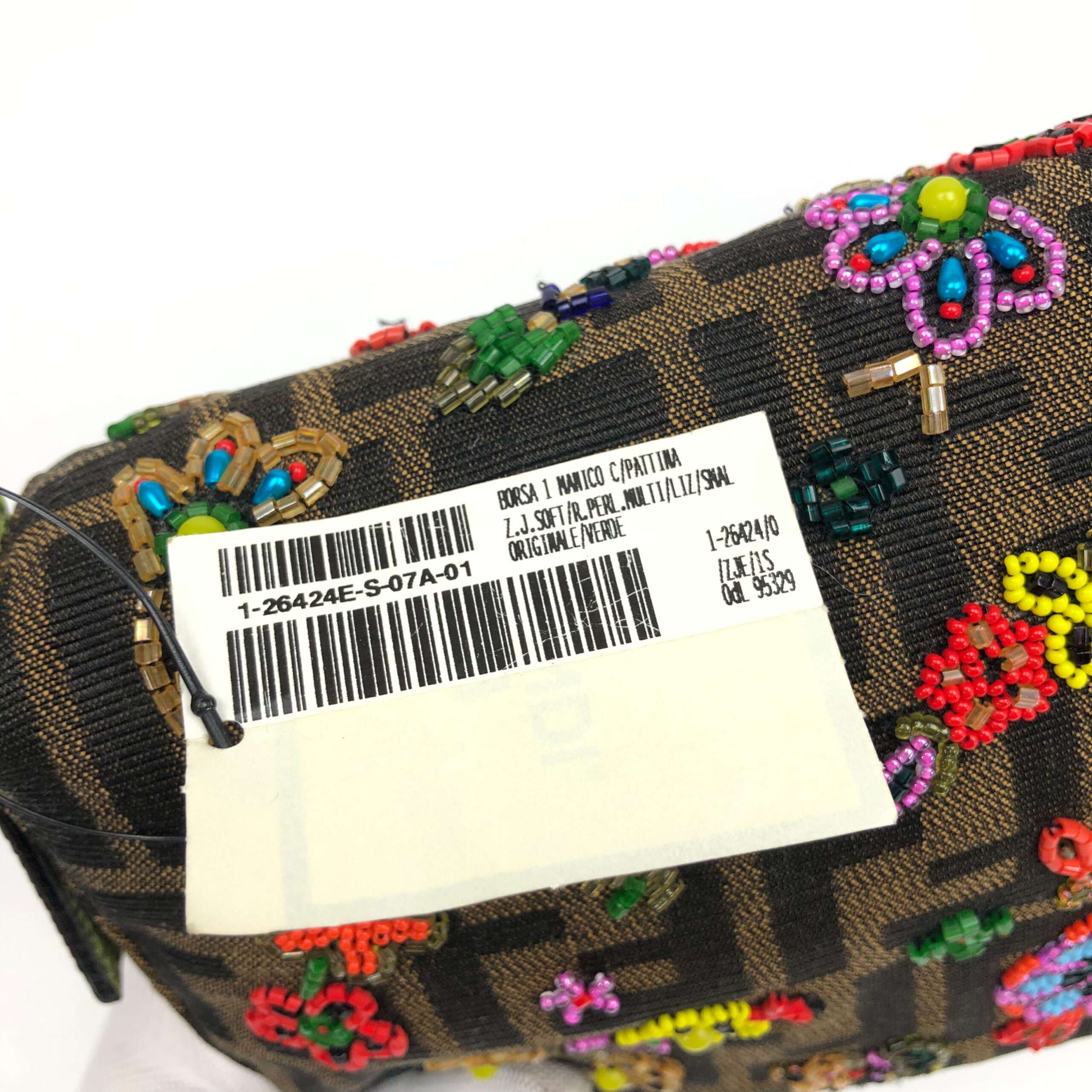 FENDI ZUCCA FLORAL BEADED BAGUETTE BAG WITH EXOTIC LIZARD DETAILING - Image 10