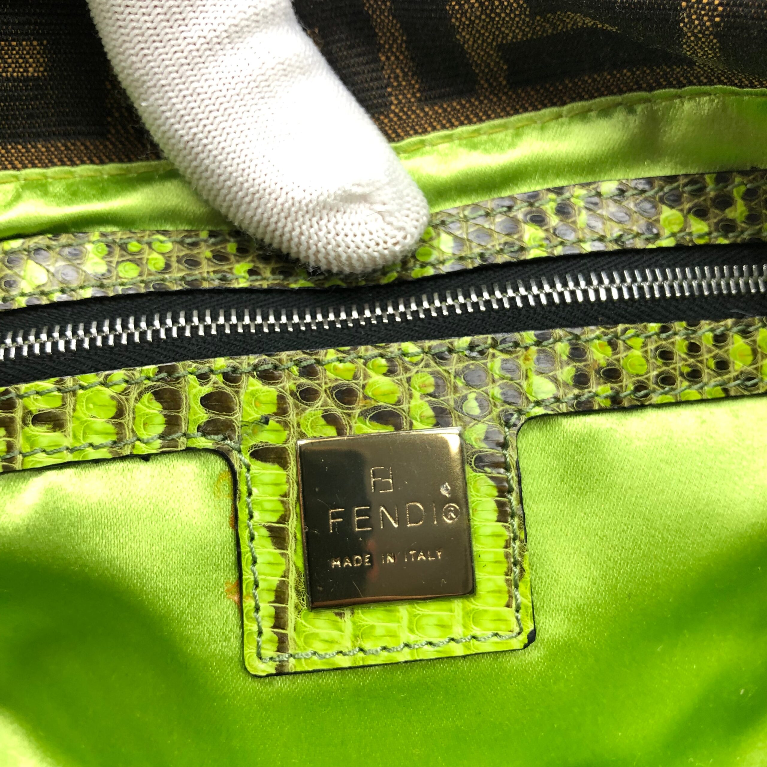 FENDI ZUCCA FLORAL BEADED BAGUETTE BAG WITH EXOTIC LIZARD DETAILING - Image 3