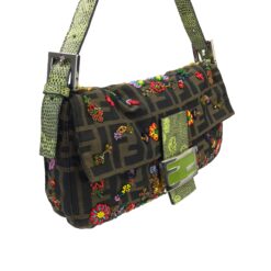 Alternative view of FENDI ZUCCA FLORAL BEADED BAGUETTE BAG WITH EXOTIC LIZARD DETAILING