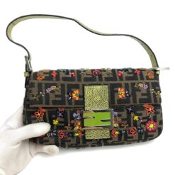 Alternative view of FENDI ZUCCA FLORAL BEADED BAGUETTE BAG WITH EXOTIC LIZARD DETAILING